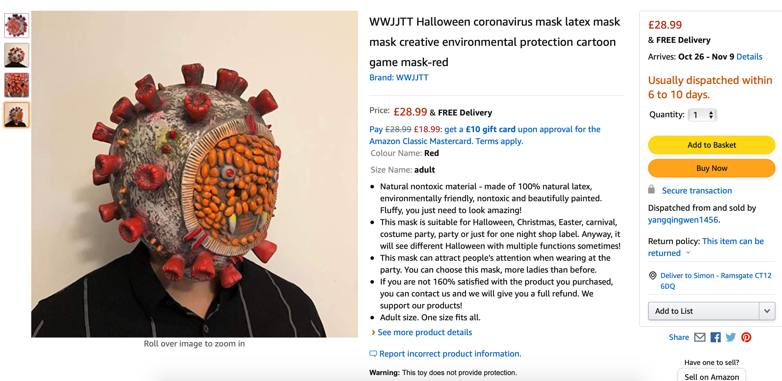 Amazon removes ‘hugely distasteful’ coronavirus Halloween masks from